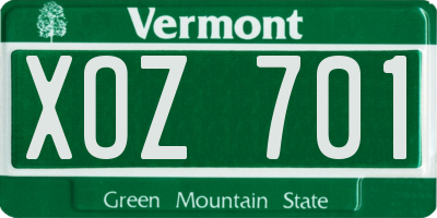 VT license plate XOZ701
