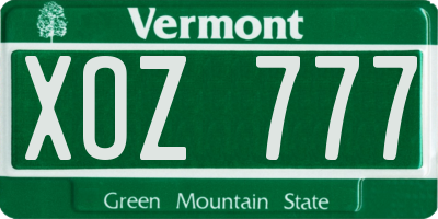 VT license plate XOZ777