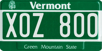 VT license plate XOZ800