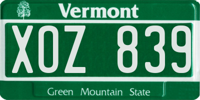 VT license plate XOZ839