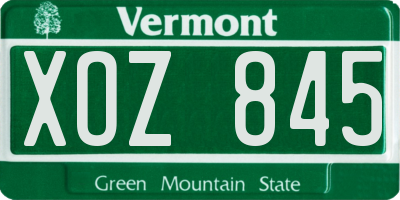 VT license plate XOZ845