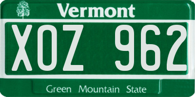 VT license plate XOZ962