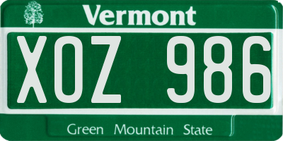 VT license plate XOZ986