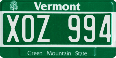 VT license plate XOZ994