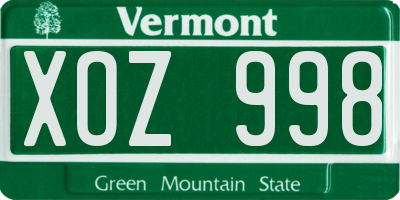VT license plate XOZ998