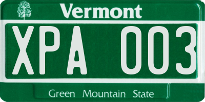 VT license plate XPA003