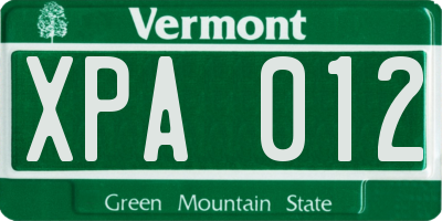 VT license plate XPA012
