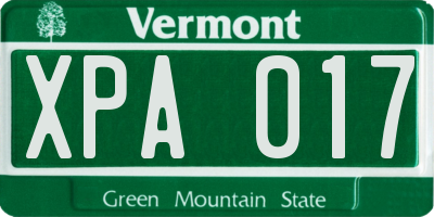VT license plate XPA017