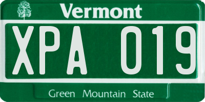 VT license plate XPA019