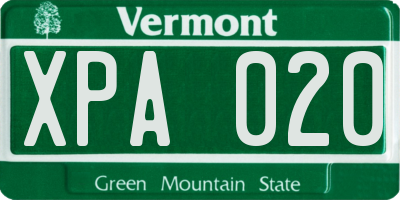 VT license plate XPA020