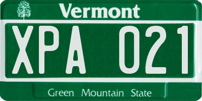 VT license plate XPA021
