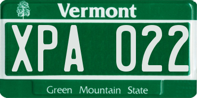 VT license plate XPA022