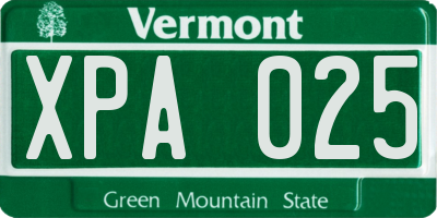 VT license plate XPA025