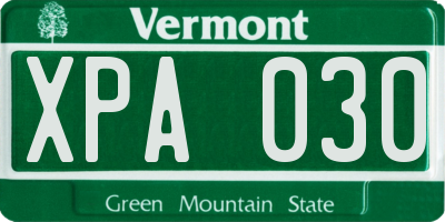 VT license plate XPA030