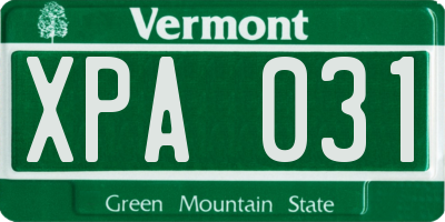 VT license plate XPA031