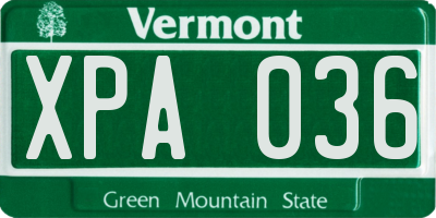 VT license plate XPA036