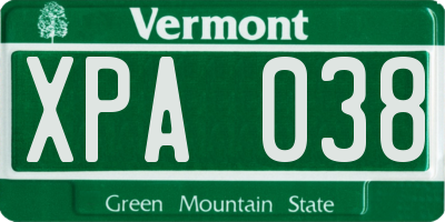 VT license plate XPA038