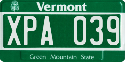 VT license plate XPA039