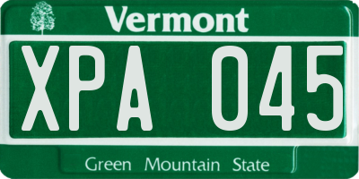 VT license plate XPA045