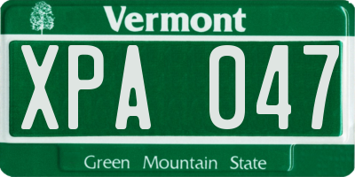 VT license plate XPA047