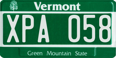 VT license plate XPA058