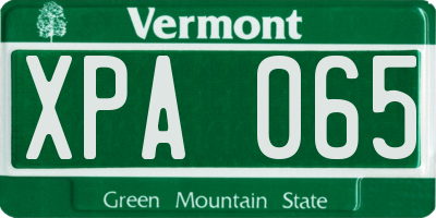 VT license plate XPA065
