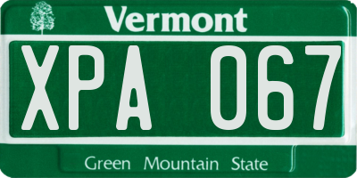 VT license plate XPA067