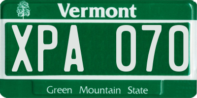 VT license plate XPA070
