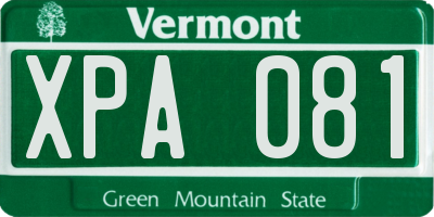 VT license plate XPA081