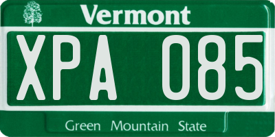 VT license plate XPA085