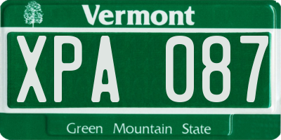VT license plate XPA087