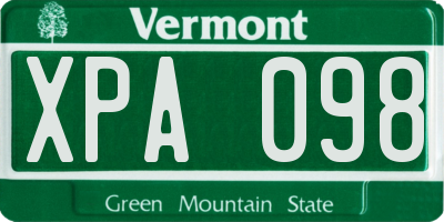 VT license plate XPA098