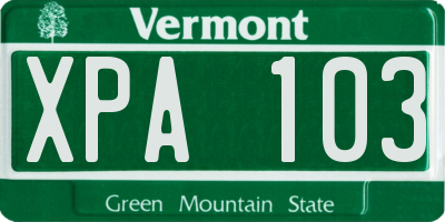 VT license plate XPA103