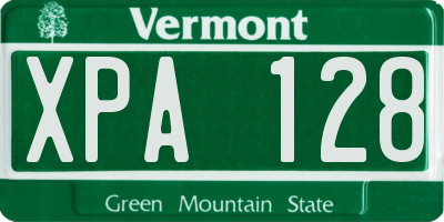 VT license plate XPA128