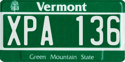 VT license plate XPA136