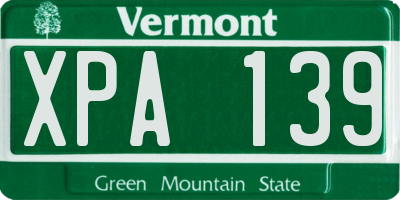 VT license plate XPA139
