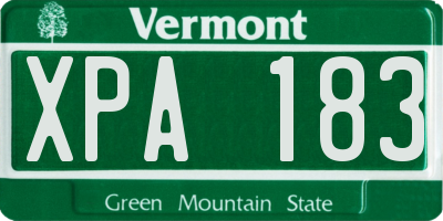 VT license plate XPA183