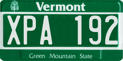 VT license plate XPA192