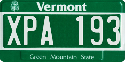 VT license plate XPA193