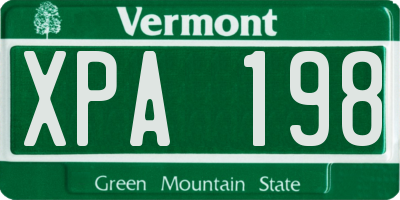 VT license plate XPA198