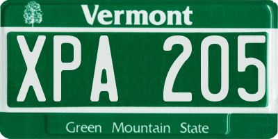 VT license plate XPA205