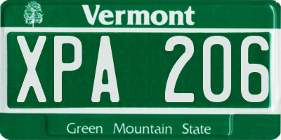 VT license plate XPA206