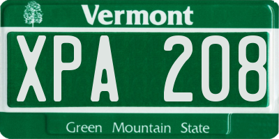 VT license plate XPA208