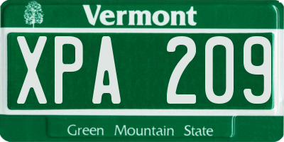 VT license plate XPA209
