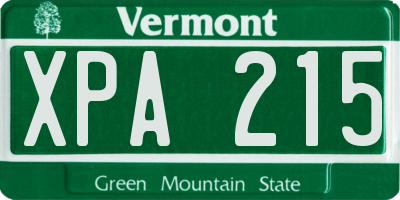 VT license plate XPA215