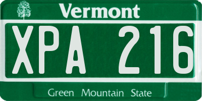 VT license plate XPA216