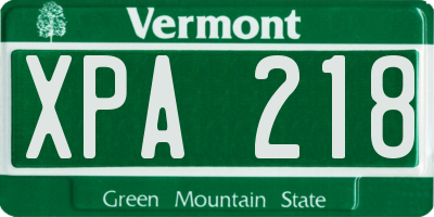 VT license plate XPA218