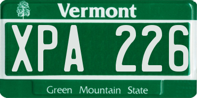 VT license plate XPA226