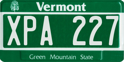 VT license plate XPA227