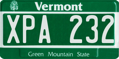 VT license plate XPA232